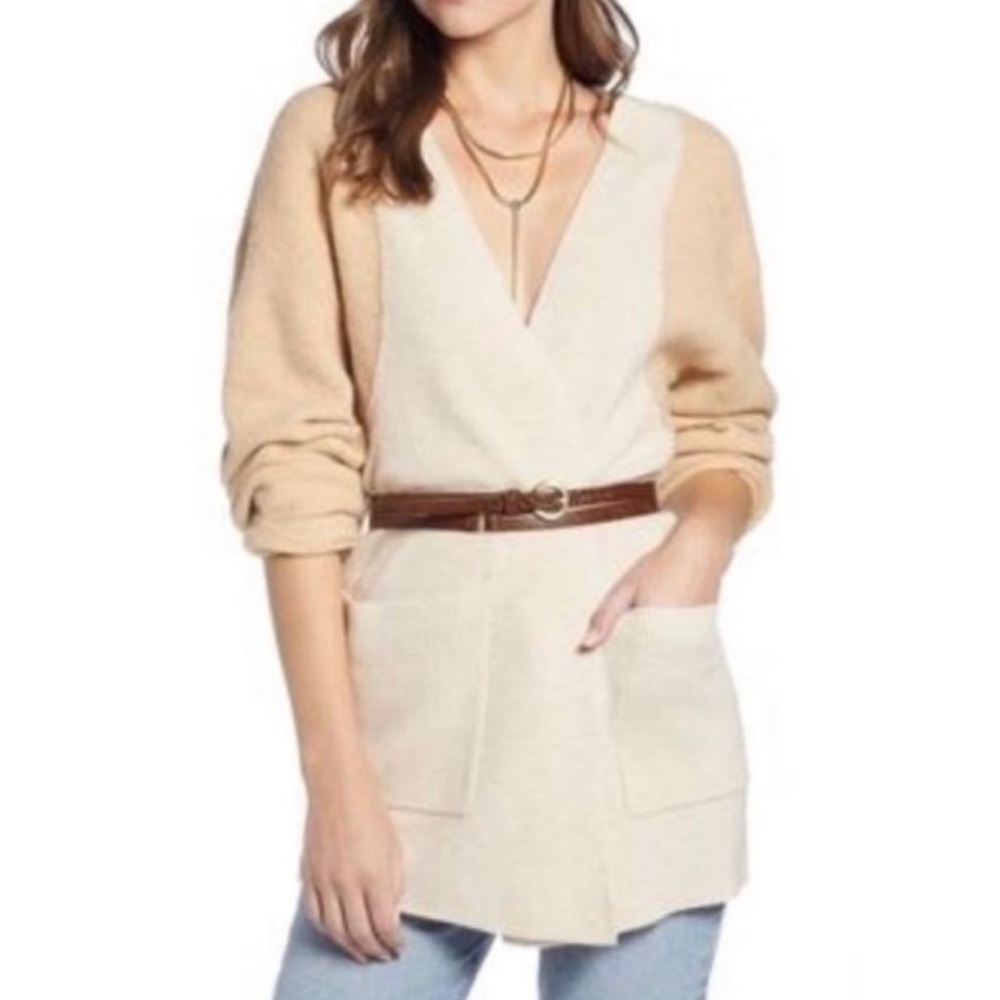 Something Navy Color Block Wool Open Front Cardig… - image 2